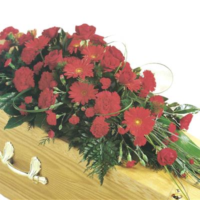 Mixed Flower Coffin Spray Red